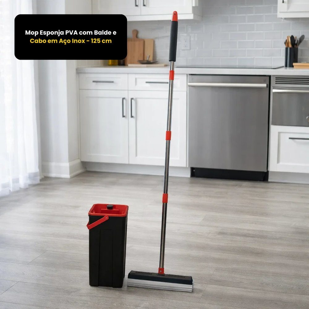 Mop Esponja PVA com Balde e Cabo Inox 125 cm